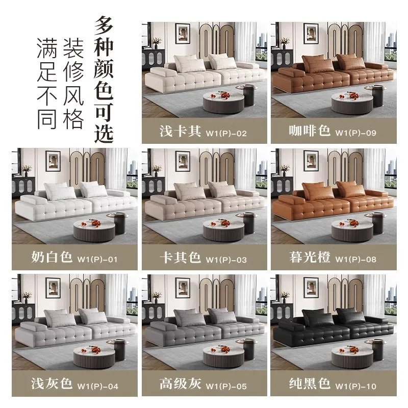 Ledersofa mit gerader Reihe, großes flaches Ledersofa der italienischen minimalistischen Wohnzimmervilla