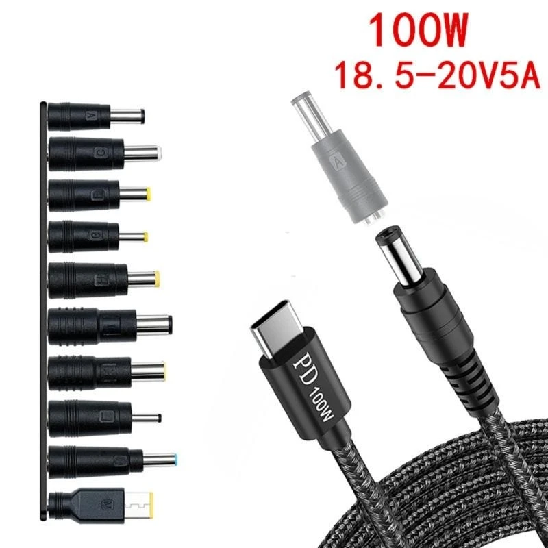 100W TypeC DC Power Adapter Kits Universal 5.5 mm x 2.1 mm DC AC Power Adapter 10 Tips Connector For Laptop Power Supply Plug