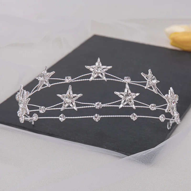 Handmade Multilayer Crystal Star Hairband Bridal Tiara Baroque Crown Rhinestone Pageant Diadem Headband Wedding Hair Accessories