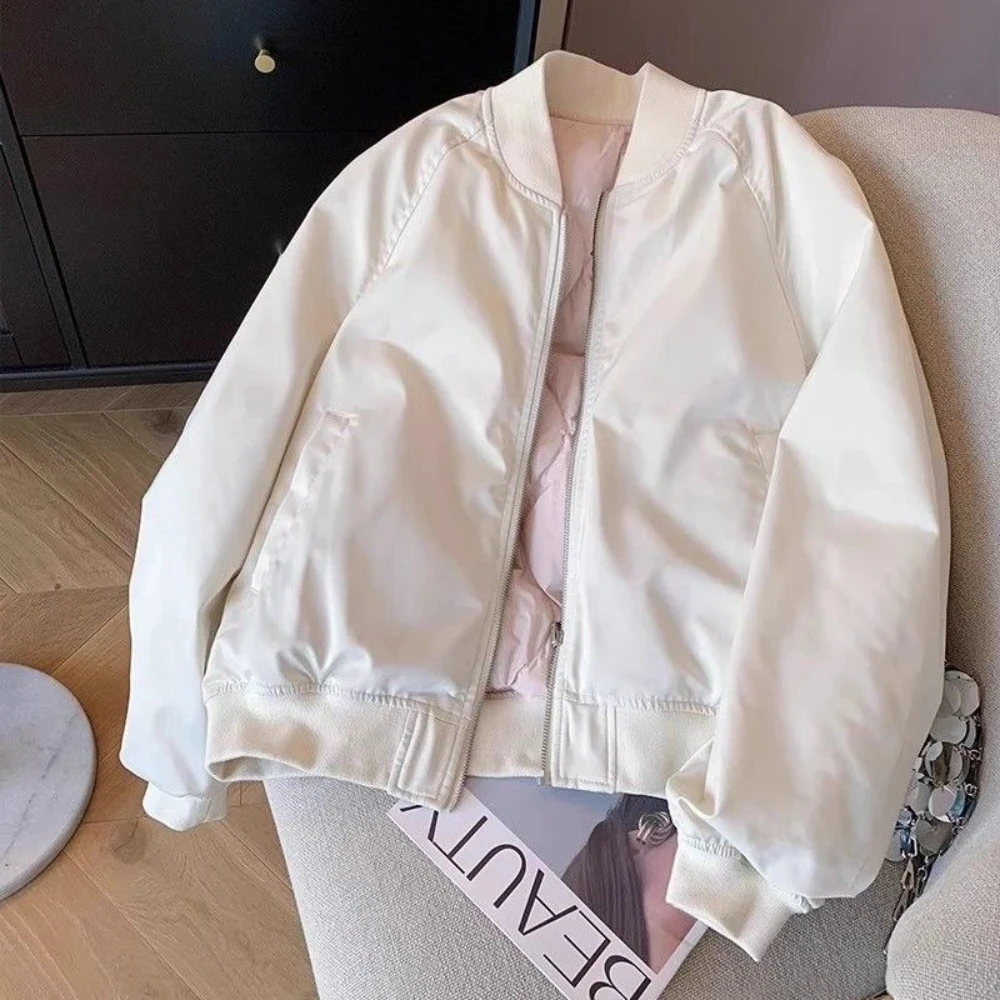 

Short Plain Cotton Clothes Baseball Aviator Coat Pretty Cheap Fashion Bomber Jacket for Women Korean Reviews Luxury Lined JJ240