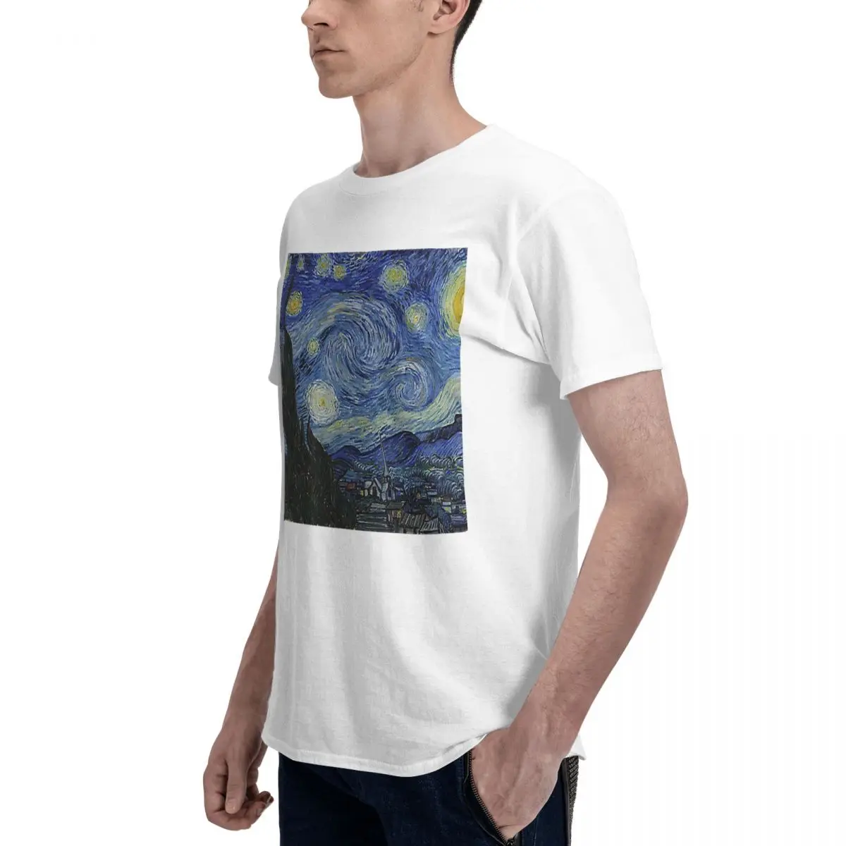 

Starry Night (Vincent Van Gogh) T-Shirt for Men Cotton Oversized T Shirts Men's Short Sleeve O-Neck Summer Clothes Tops S-6XL