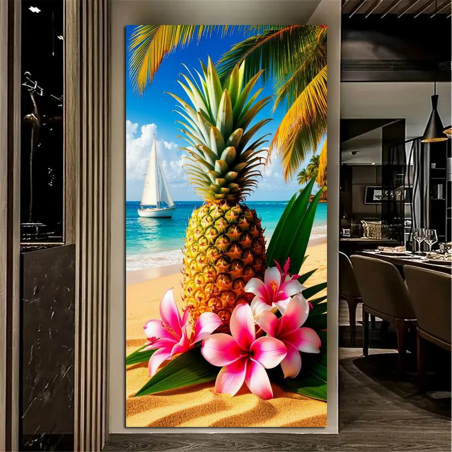 

Пляжные цветы ананаса, большой размер, наборы для рисования алмазов своими руками, полная квадратная круглая дрель, мозаика, вышивка, фотографии 50x100 см