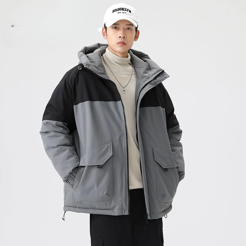 2023 Mens Winter Fashion Loose Down Jackets Male Long Sleeve Warm Hooded Coats Men Patchwork White Duck Down Outerwear H395