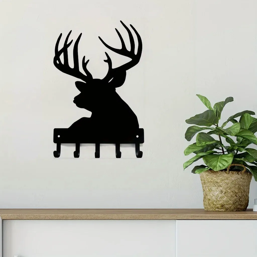 Mesmerizing Buck Head Deer Key Rack Hanger – Hypnotic 6 inch/9 inch Wide Metal Wall Art. Wall-Mounted Hooks for Key