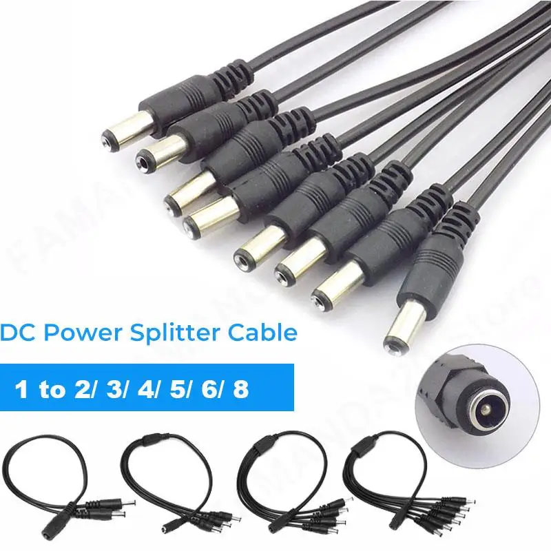 12V DC Power Jack 1 Female to 2 3 4 5 6 8 Male Way Plug Splitter Adapter Connector Cable for CCTV LED Strip Light 5.5x2.1mm M20