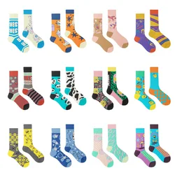 Calcetines de algodón asimétricos para hombre y mujer, medias largas con estampado colorido, estilo Harajuku, Unisex