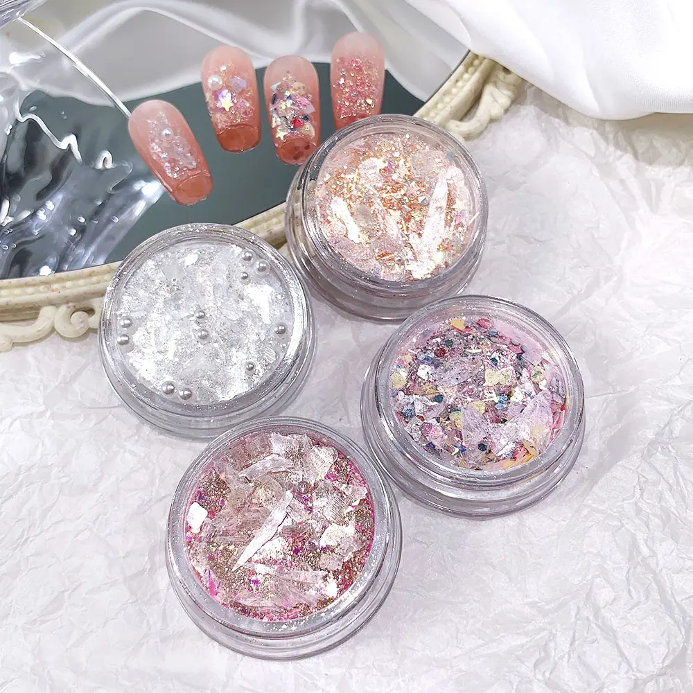 Polvo de purpurina para uñas de galaxia, copos gruesos, estrellas, perlas, decoración artística de uñas, esmalte de Gel UV, polvo brillante para salón de uñas, decoración artística DIY