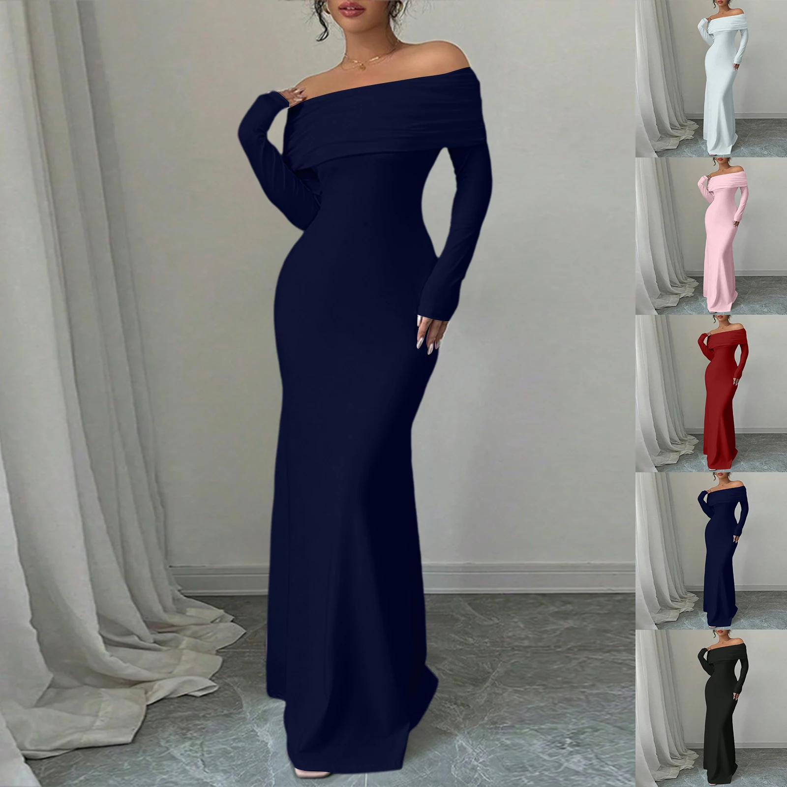 Abito francese monospalla tinta unita Abito lungo senza spalline senza maniche con tasca sulla spalla Waiver Gonna lunga Abito lungo tinta unita