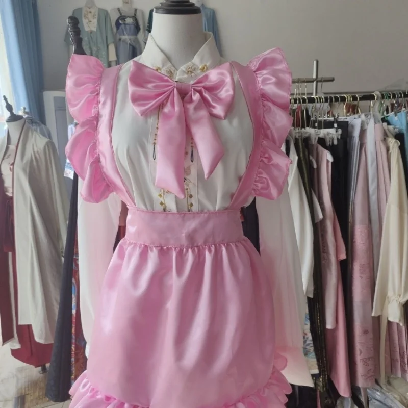 Sexy Pink Maid Cosplay Childish Adults Lolita Plus Size Apron Maid Soft Cute Ruffled Girl Party Princess Apron Waitress Outfits