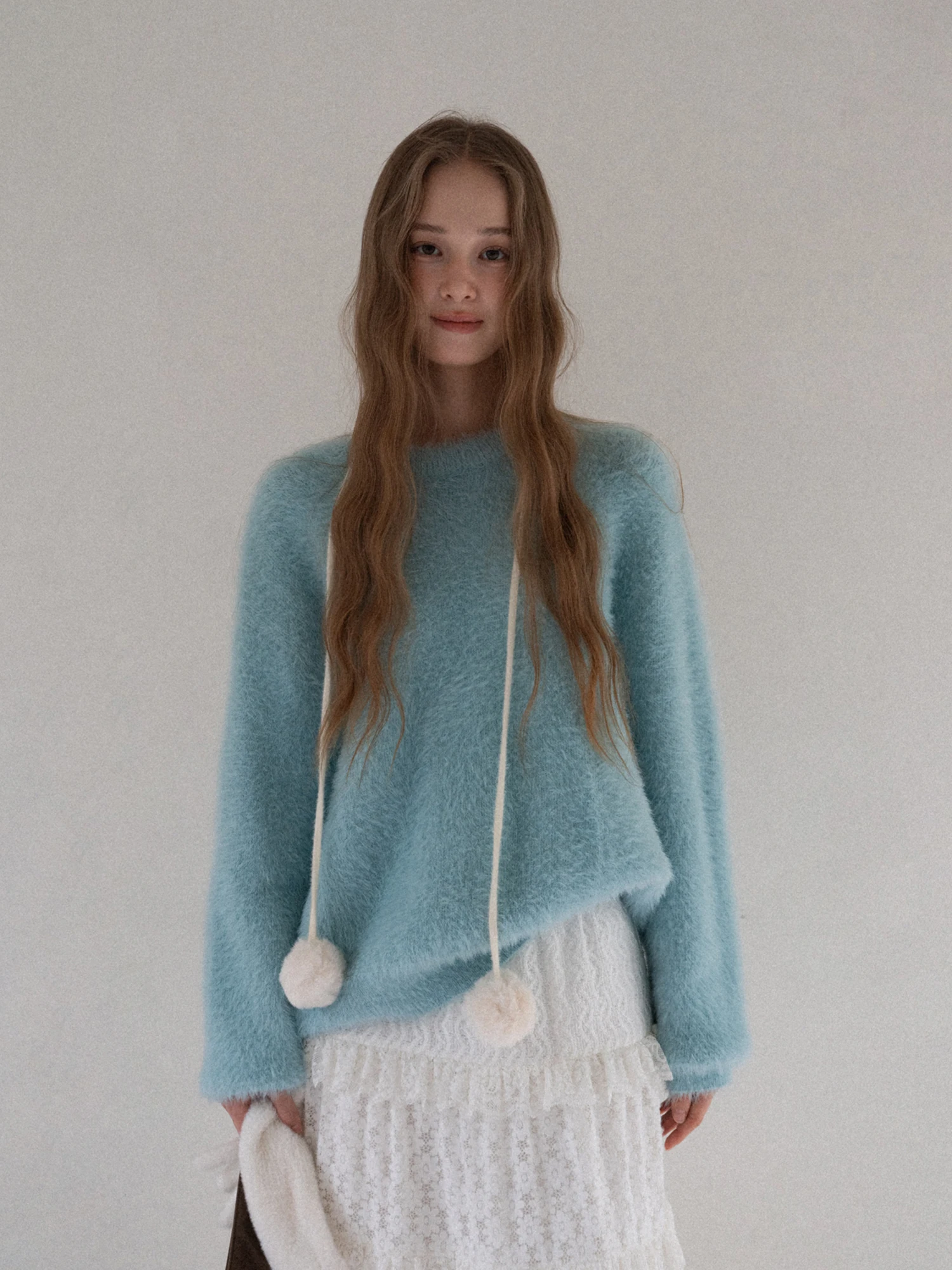 Eggka round Neck Lazy Loose Knitted Sweater Elegant Casual Overhead Slimming Top Polyester Fiber Long Sleeve  Color