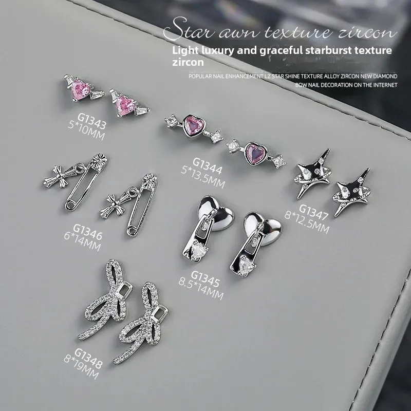 Trendy LZ Star Flame Lock Heart Alloy Zirconia Nail Art Decoration Wholesale Bow Nail Embellishment New Style Glitter Powder