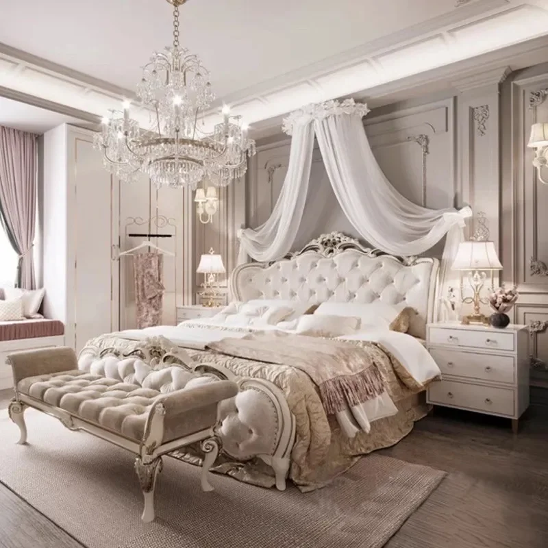European solid wood bed, double modern luxury wedding bed, 1.8m American light luxury master bed, 1.5m princess bed
