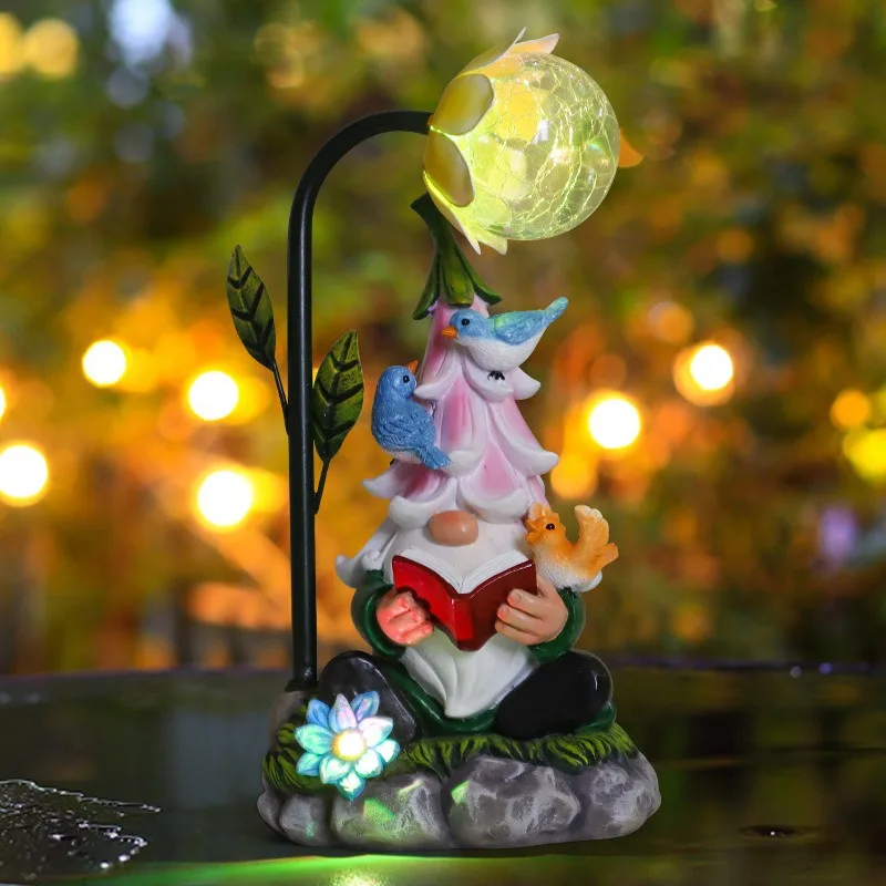 Garden Patio Decorations Resin Elf Books Solar Night Light Dwarfs Cross Border Arts and Crafts Decorations christmas decoration