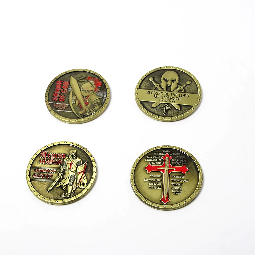 Armor of God EPH 6:13-17 Challenge Coin Knight Templar Shield Shape Coin Cross Christ Soldiers Crusader Commemorative Coin Arts