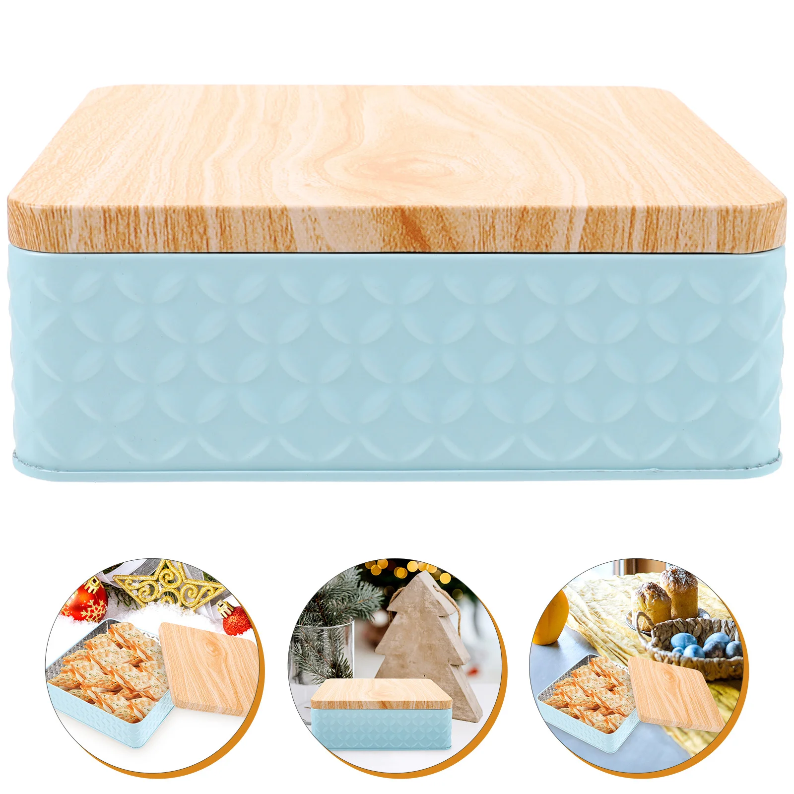 1pcs Baking Packaging Box Metal With Wooden Lid For Cookies Candies Storage Airtight Cookie Container Present Giving