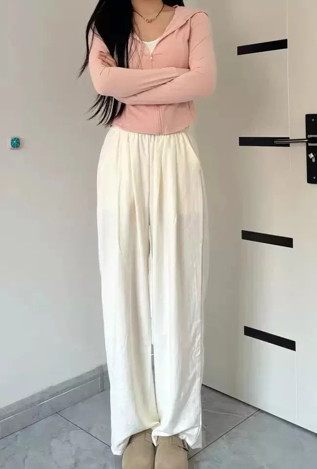 Pantalon à jambes larges irrégulier pour femme, en mousseline de soie, coupe Baggy, salon moderne, doublure polaire, velours gaufré, doublure Sherpa superposée, hiver