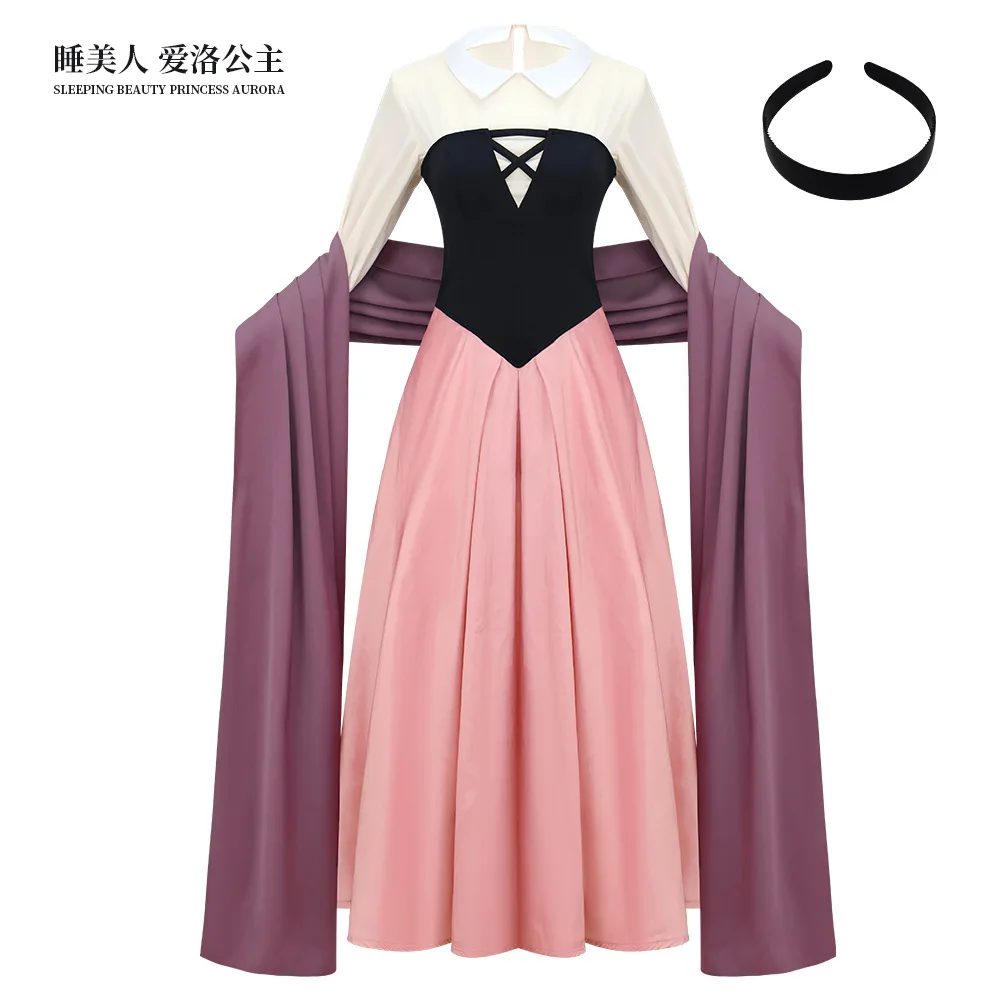 

Princess Aurora Sleeping Woman Beauty Anime Game Cosplay Costume Pink Black Dress Fancy Suit Halloween Party Outfit Cos Clothes