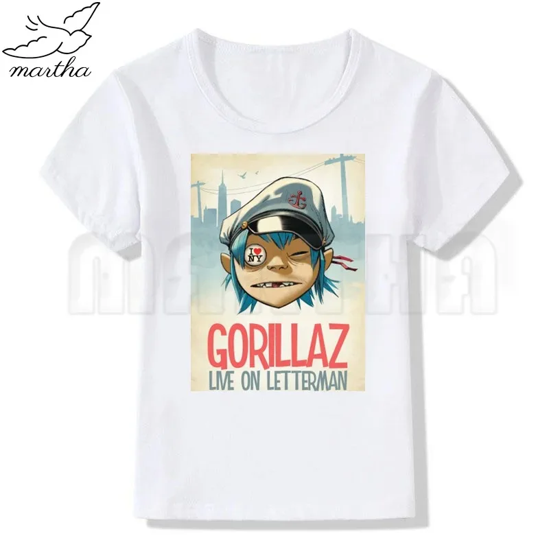 Cartoon Gorillaz Print Boys T Shirt Cartoon Funny TShirt for Children Summer Kids Clothing T-shirt Cartoon White Tops Tee