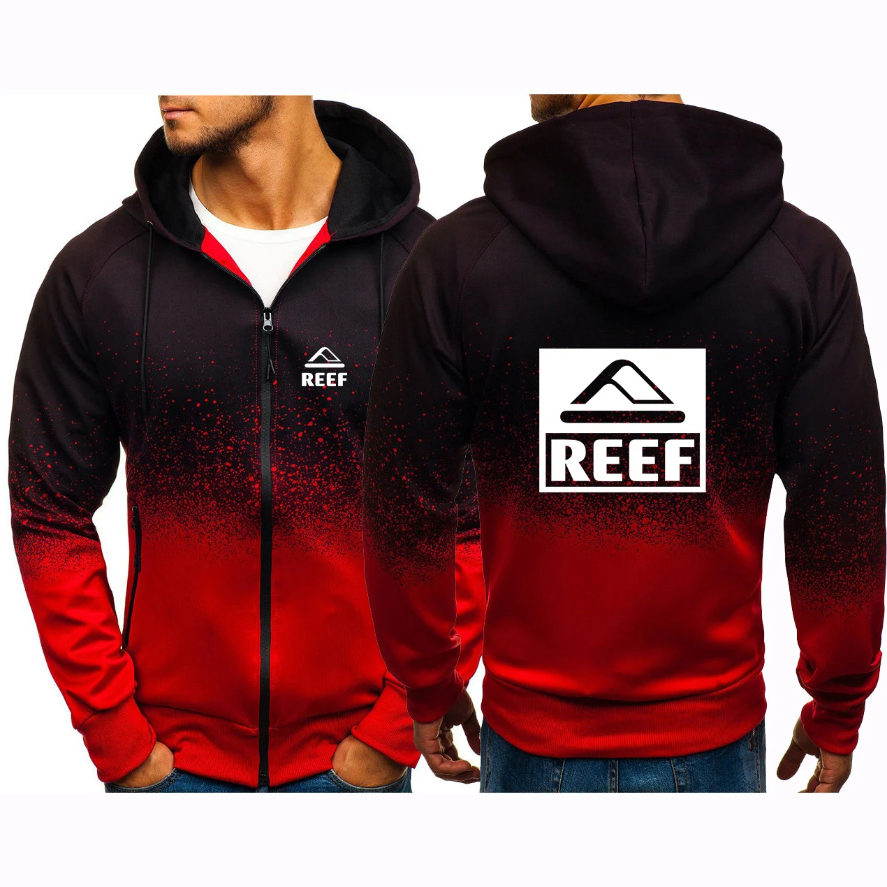 

2025 Loose And Comfortable Hooded Jacket Spring Autumn Leisure Slim Coat Man's Reef Logo Print Gradient Color Zipper Hoodies