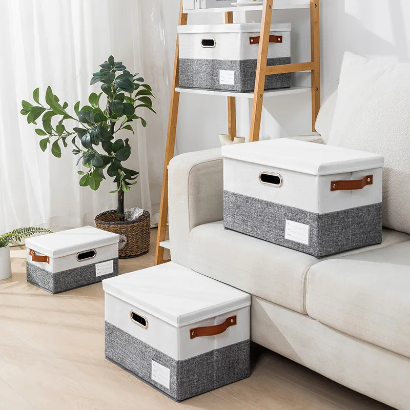 

Linen Like Storage Box Cationic Fabric Foldable Multiuse Organizer for Bedroom Desktop Toys Clothes Bin with Handles