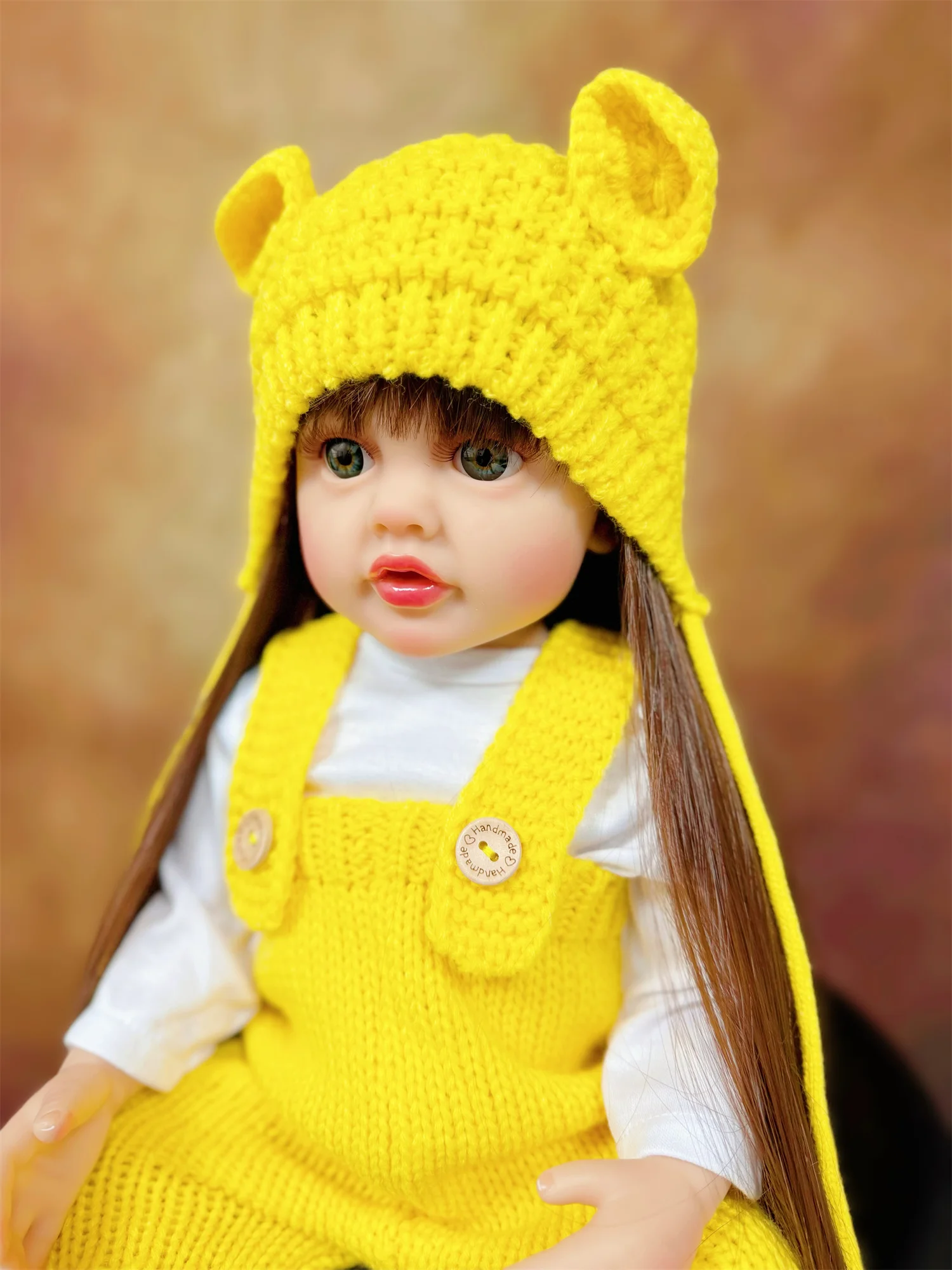 55 cm lange Haare, realistische wiedergeborene Babypuppe, geeignet für kleine Kinder, weiches Vinyl, Badespielzeug, Silikonpuppe, Kindergeschenkspielzeug