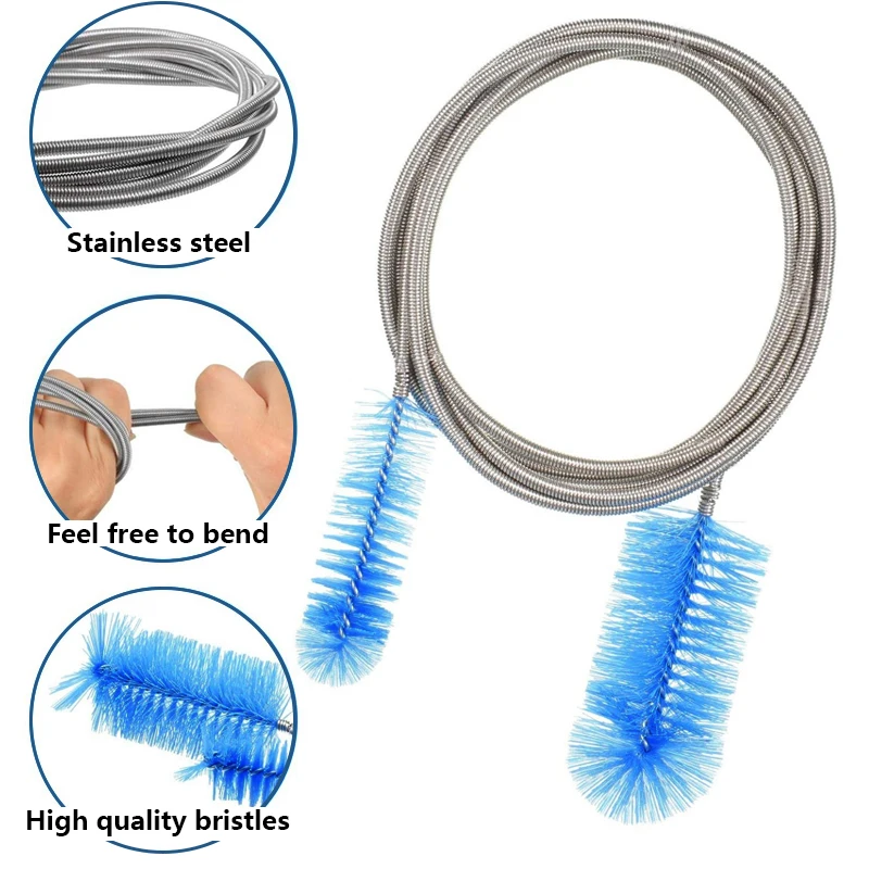 Aquarium Cleaning Brush for Water Hose Lily Pipe Air Tube Stainless Steel Flexible Bent Tube Double Head Brush Fish Tank cleaner image 2