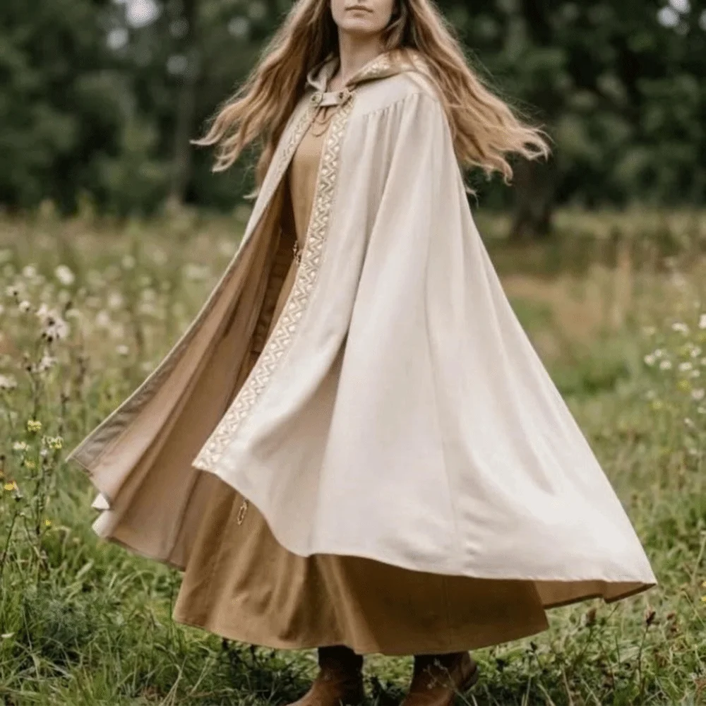 Anime Medieval Cloak Fantasy Pastoral Ribbon Edge Halloween Cloak Gothic Hood Robe Cosplay Costume Medieval Hunter