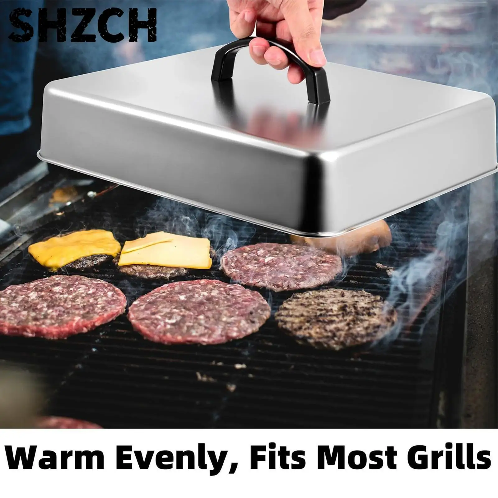 Stainless Steel Frying Pan Covers Barbecue Burgers Sandwiches Steak Pot Lids Rectangular Grill Basting Cover Cheese Melting Dome