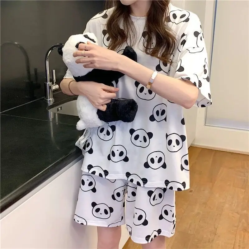 Women\'s Clothes Summer Loose Plus Size Sweet Students Short-sleeved Shorts Korean Version Can Be Worn Outside Home Wear Suit