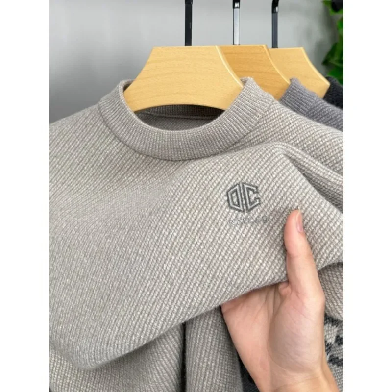 High Quality and Ultra Thick Winter Denier Sweater for Men's Thickened Round Neck Solid Color Pullover Knitted Warm Casual Top