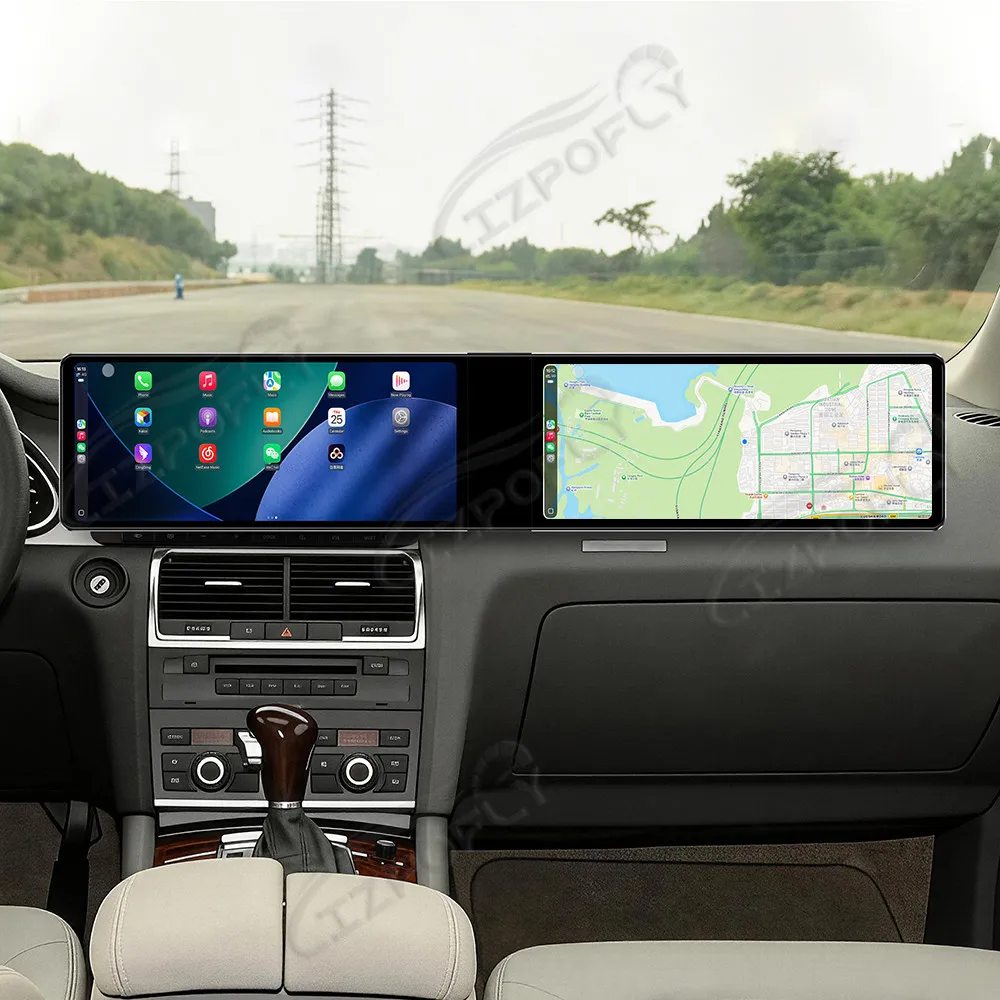 GPS Navi Radio Dual 12.3 Inch GPS Navigation Android 13 Car Player For Audi Q7 2005-2009 Vertical Tesla Screen Stereo Head Unit