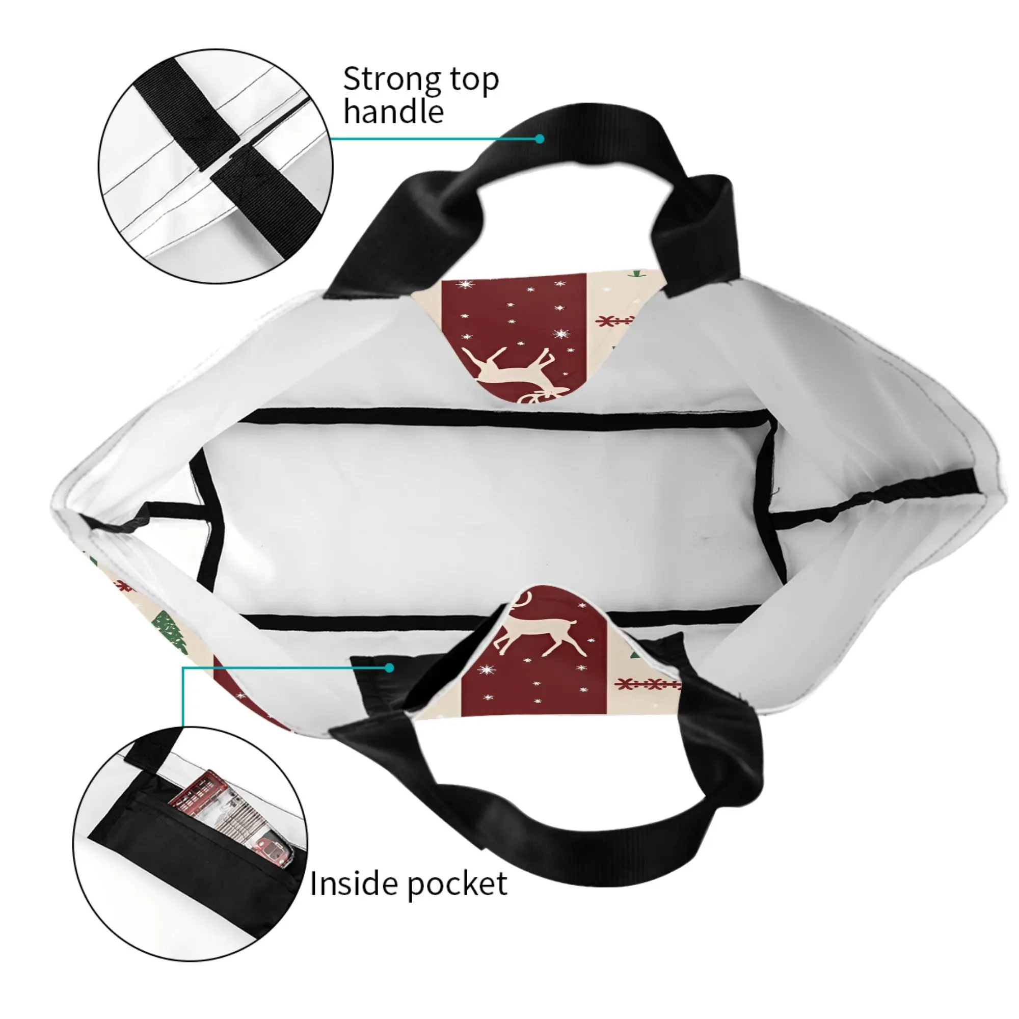 Bolso grande con estampado de ciervos navideños para mujer, bolso festivo rojo blanco para ir de compras y salir