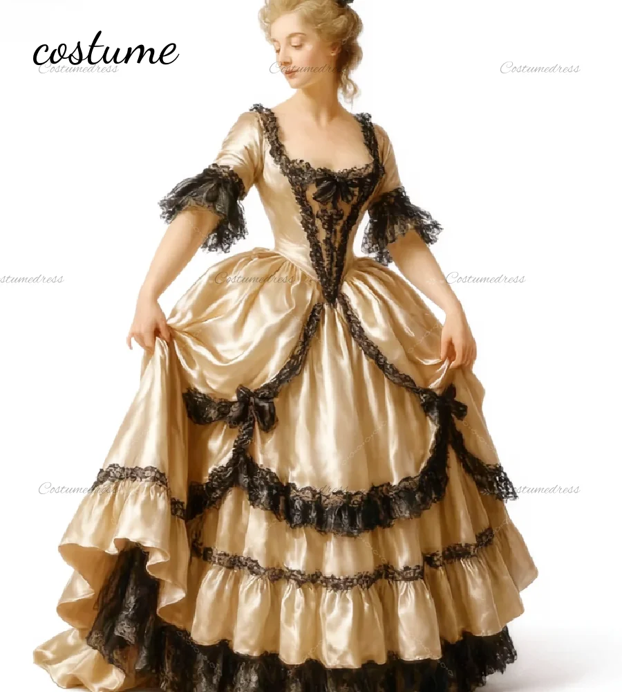 فستان سهرة عتيق من العصور الوسطى الروكوكوكو بلون الشمبانيا الأسود والدانتيل عصر النهضة ماري أنطوانيت للحفلات الراقصة 2026 حفلة رسمية أنيقة #1