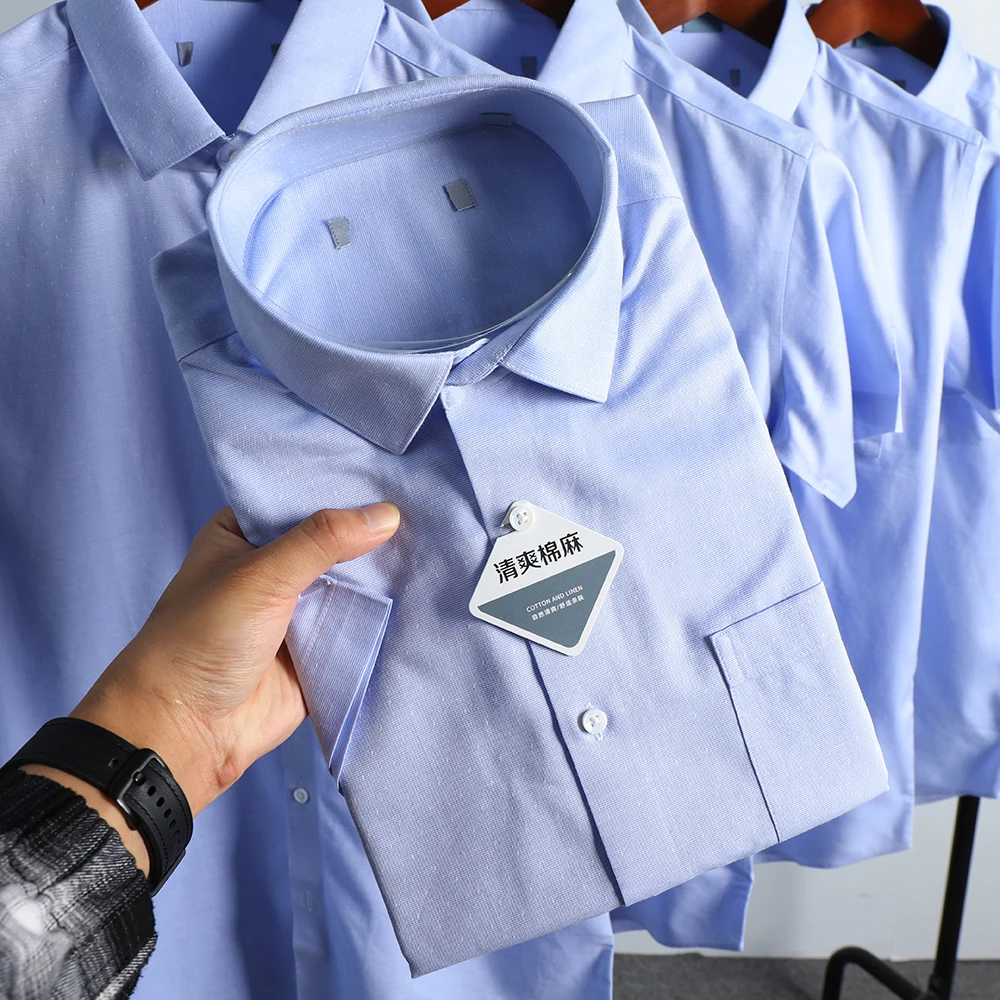 

High-End Iron-Free! Cotton Linen Fabric! Men's Summer Versatile Commute Business Casual Short Sleeve Shirt Fashionable Urban ...