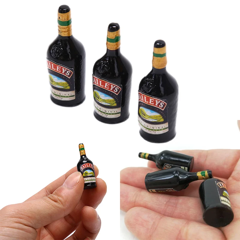 Botellas de vino de vidrio de cocina en miniatura, suministros de modelo, casa de muñecas, 3 piezas, 1/12