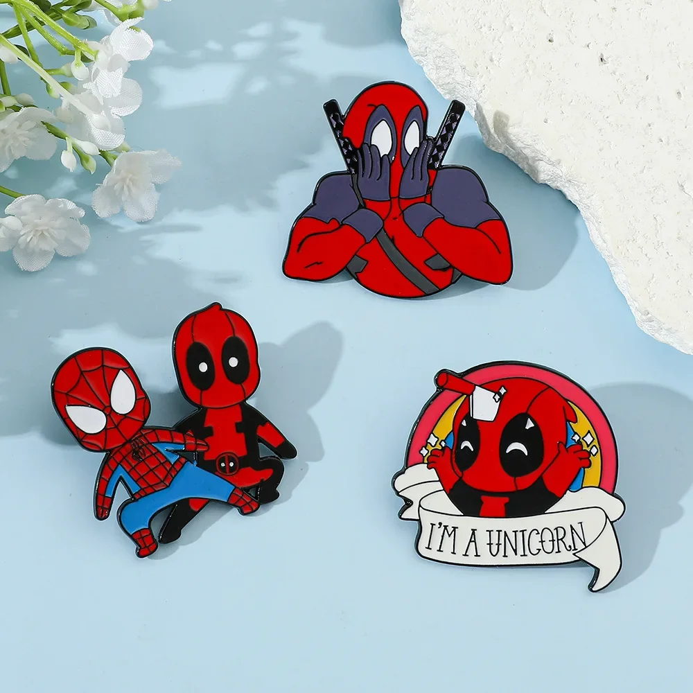 3pcs Deadpool Marvel Deadpool & Wolverine Anime Figure Brooch Metal Badge Pin Decorate Accessories Clothing Children's Toy Gifts