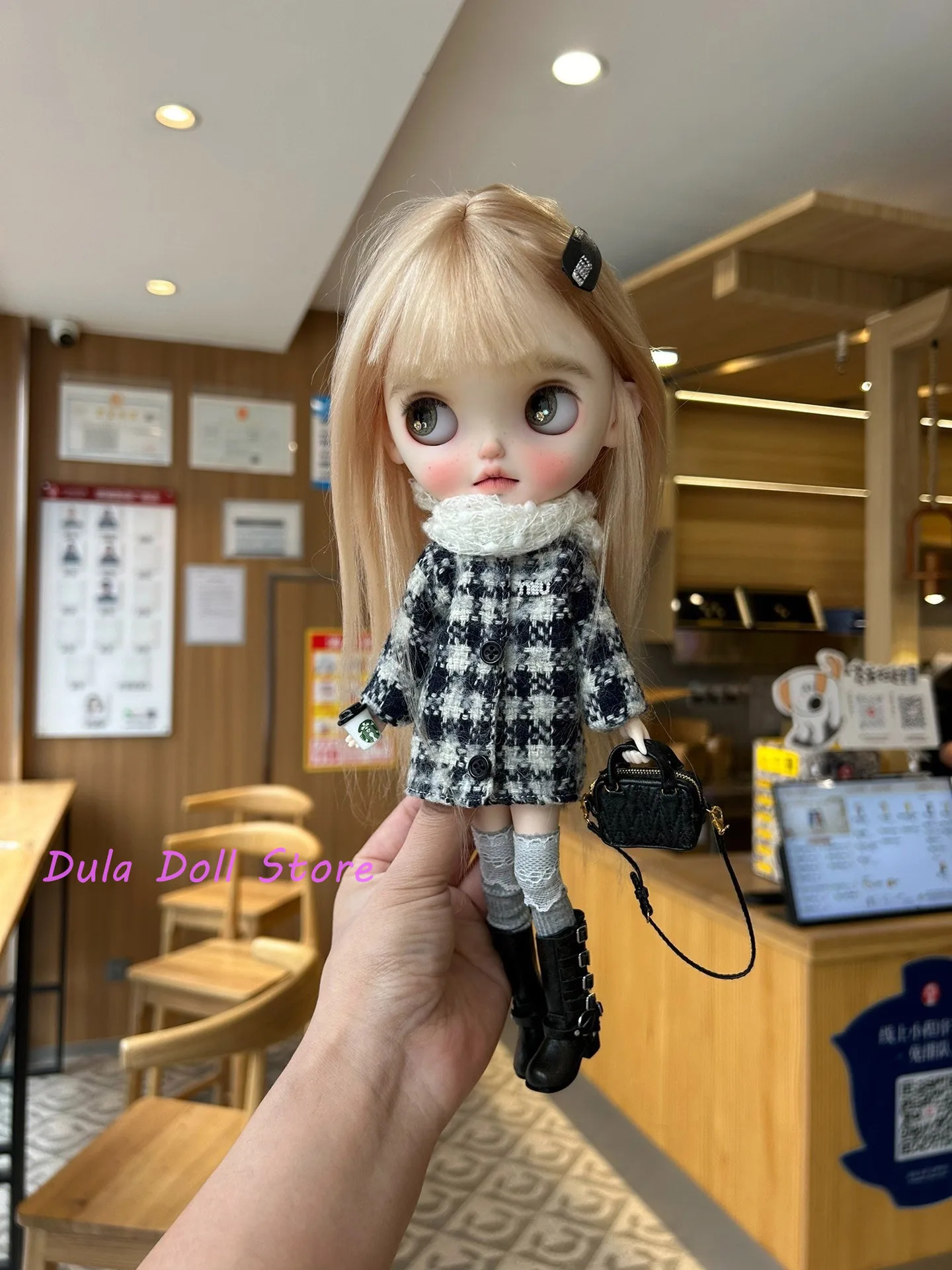 

Одежда для куклы Dula для Blythe, черно-белый шарф с узором «гусиные лапки», комплект ob24 ob22 Diandian Azone Licca ICY JerryB 1/6 Bjd Doll