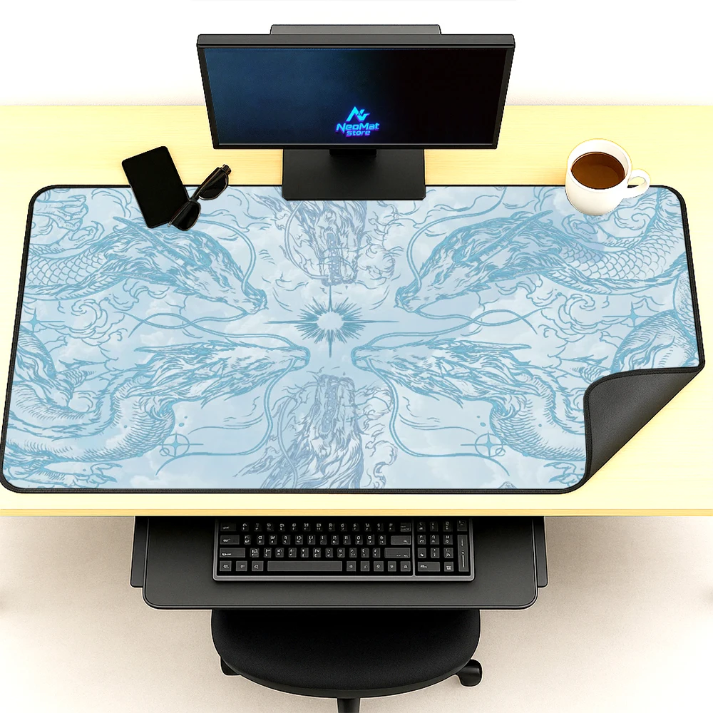 Japanese Dragon Mouse Pad Gaming Mat 120x60 Nonslip Large Playmat Mousepad 5mm Thick Ink Line Setup Giant Deskmat