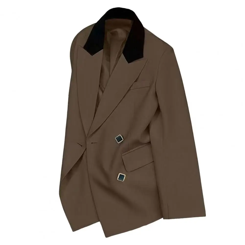 

Women Suit Jacket Elegant Lapel Long Sleeve Patchwork Color Jacket with Flap Pockets Office