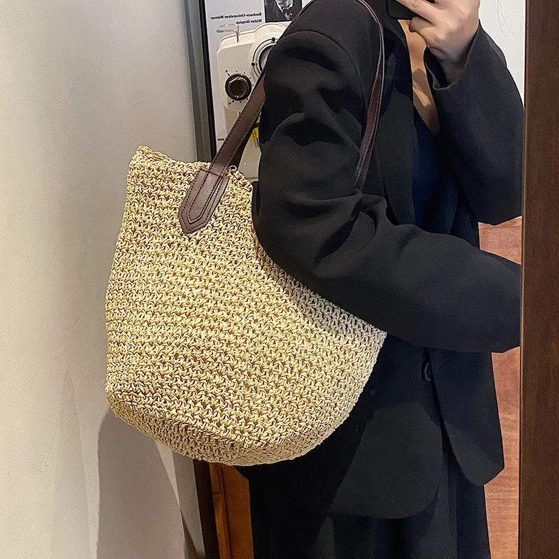 Sommer Strand Taschen Für Frauen Handgemachte Rattan Gewebt Schulter Taschen Große Kapazität Stroh Tasche Böhmischen Casual Reise Handtasche Totes – Detail 15