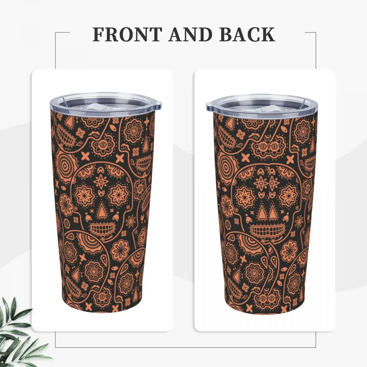 Sugar Skull The Dead Halloween Insulated Tumbler with Straws and Lid Mexican Stainless Steel Thermal Cup 20 Oz Office Home Mugs