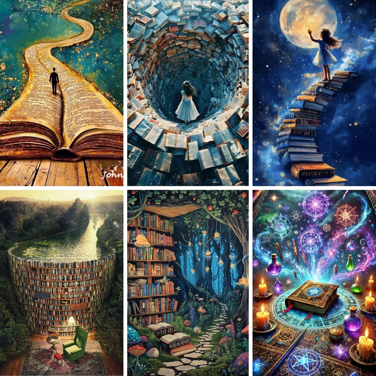 

Diamond Painting Full Drill Stack of Books Still Life Square Diamond Embroidery Cross Stitch Kit Surreal Books Staircases Art