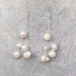 Natural Baroque Tassel Pearl Earrings S925 Sterling Silver Drop Earrings