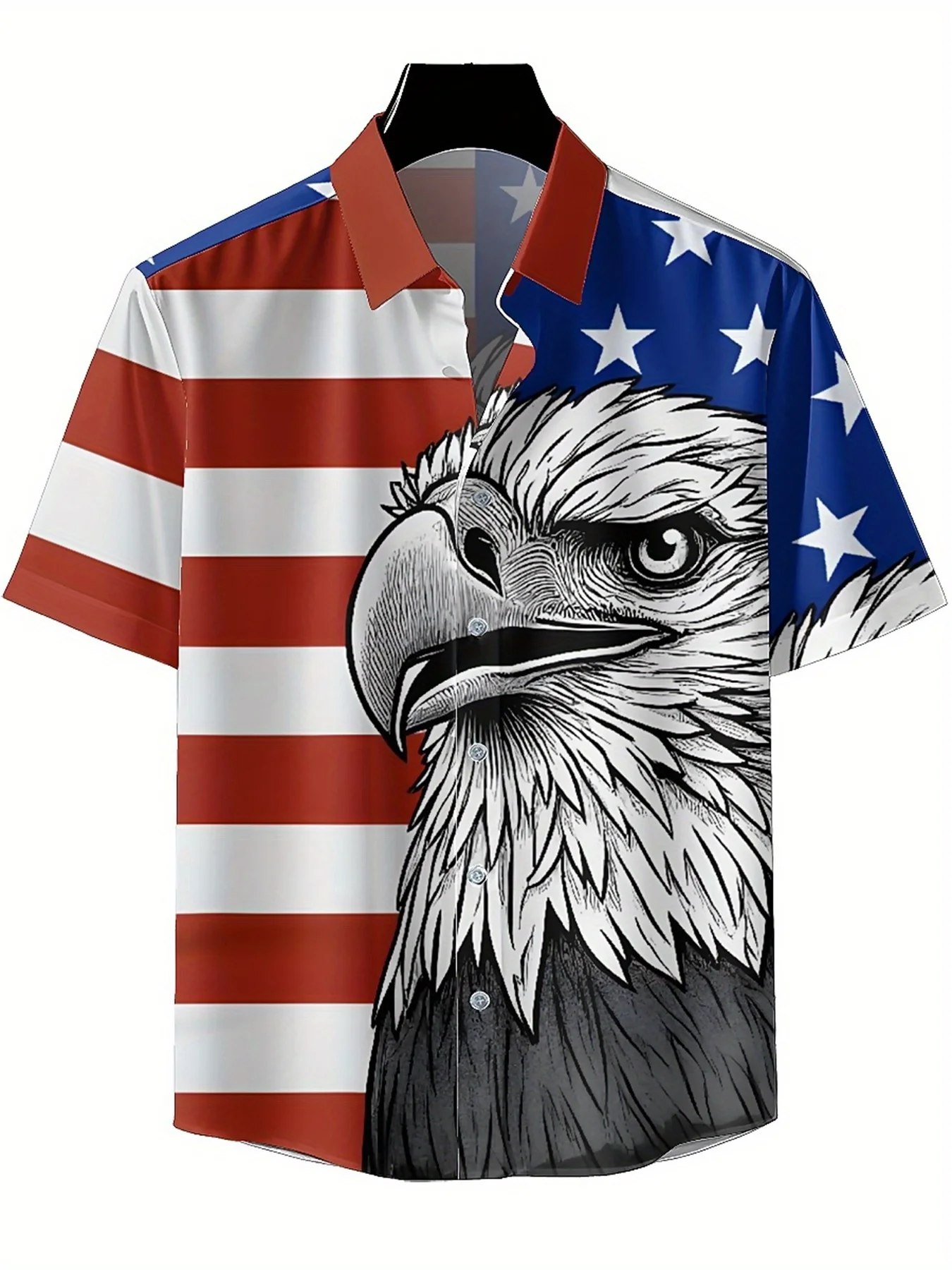 Men's Plus Size Hawaiian Shirts American Flag and Bald Eagle Pattern, Button Up Shirts, Unisex Casual Clothing, Summer Tops