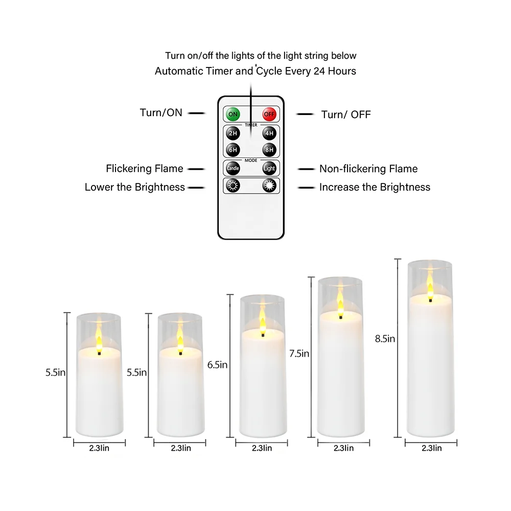 Classic Style White LED Candle Lights with Remote Control Flameless Flickering Wedding Birthday Party Home Decor Candle Set of 5