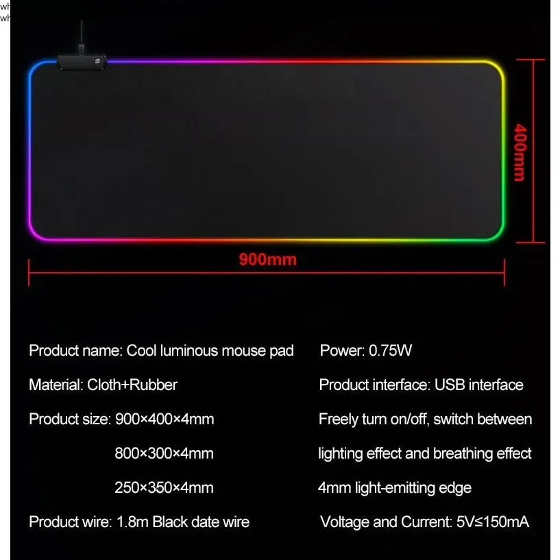 Gamer Mouse Pad Illuminated Led Rgb Large 80 cm by 30 with Gamer Mousepad Led with Round Surface Speed for Games