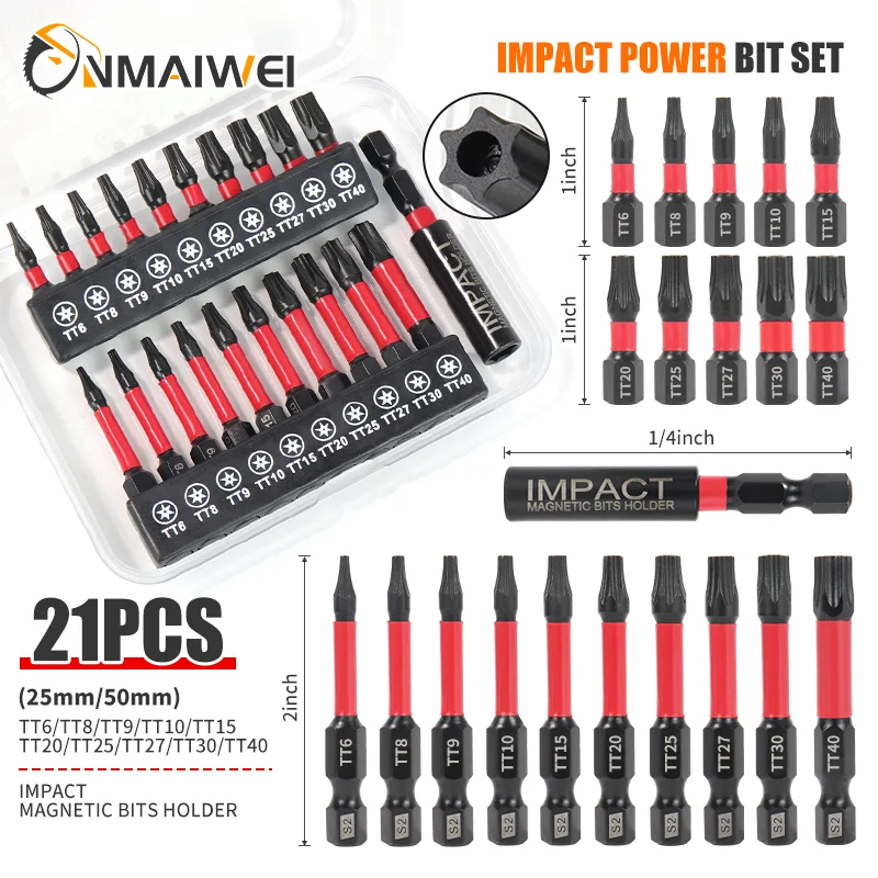 21PCS T6-T40 Magnetisches Torx-Sicherheitsbit-Set 25/50mm Schraubendreher-Set mit Halter Sternkopf-Bits für die Autoreparatur von Elektronik – Detail 2