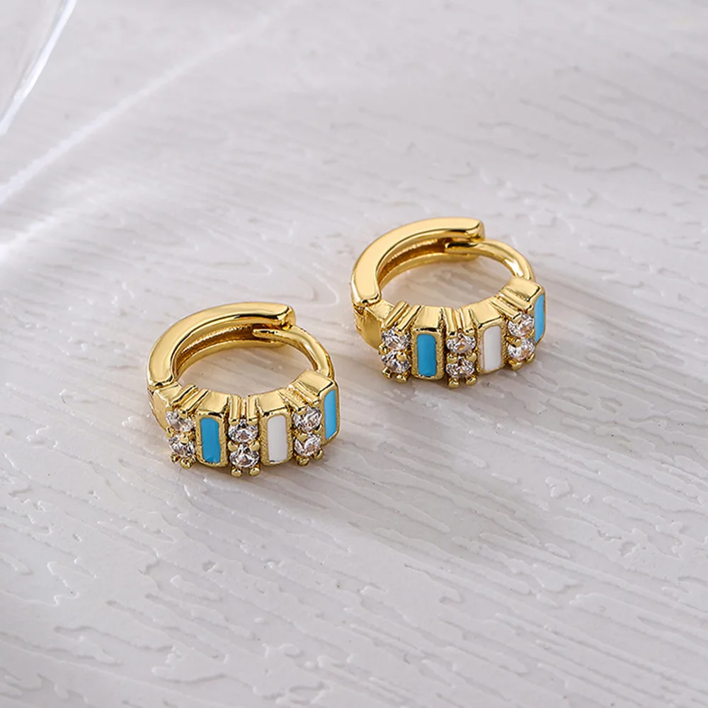 Stylish Light Luxury OL AAA CZ Stone Row Hoop Earrings Delicate Oil Dripping For Lady Girls Elegant Earring Her Christmas Gifts