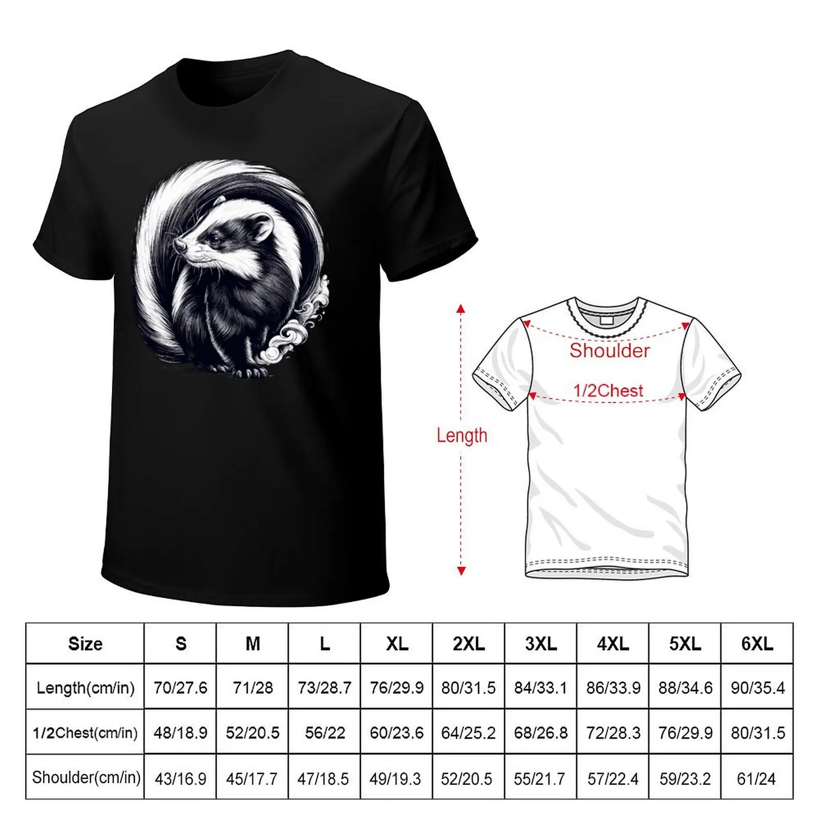 Skunk illustration T-Shirt Art Pattern Printed Casual Top