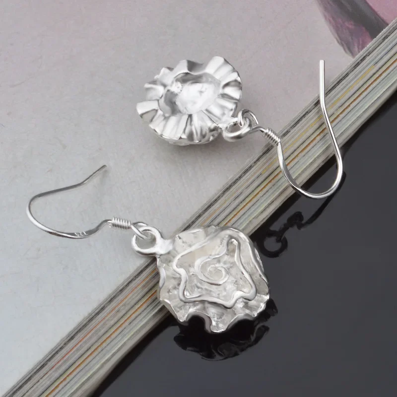 Hot Pretty 925 Sterling Silver Romantic Rose flower Earrings for Women Fashion Holiday gifts classic party wedding Jewelry